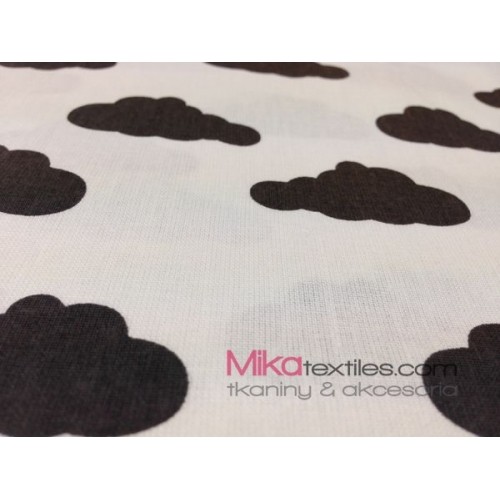 Tkanina bawełniana, dziecięca – czarne chmury na białym tle